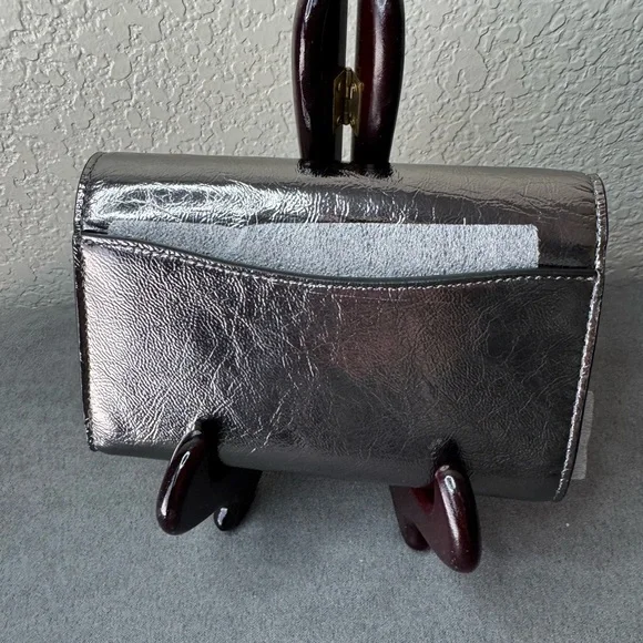 Coach Metallic Leather Snap Wallet Anthracite Gunmetal Hardware NWT - Picture 2 of 13